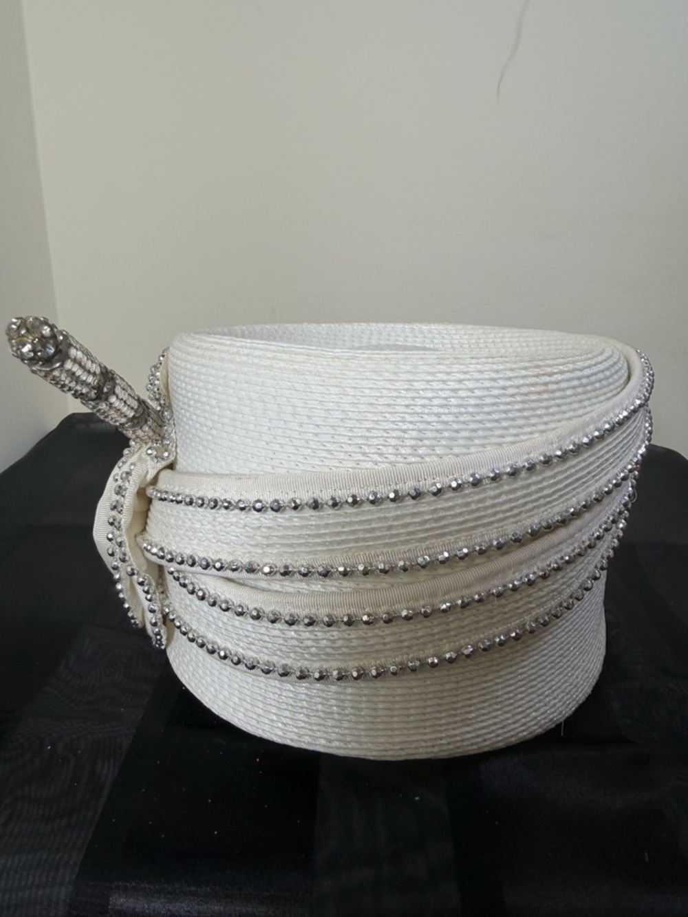 Ivory Rhinestone-Trim Women's Cloche Hat - Picture 3 of 7